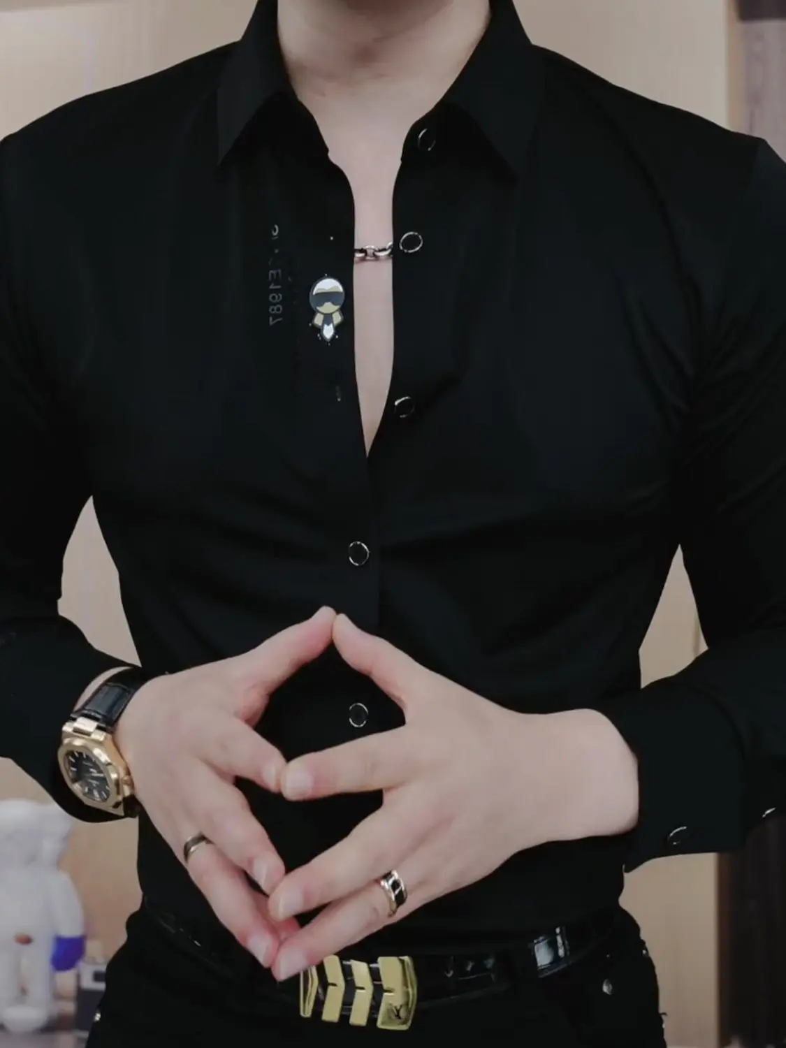 High End özelleştirilmiş siyah gömlek erkek uzun kollu dikişsiz elastik dış giyim