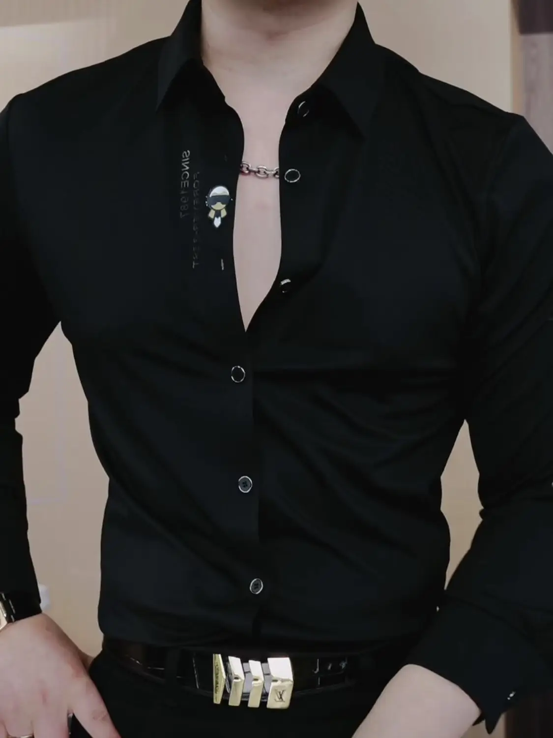 High End özelleştirilmiş siyah gömlek erkek uzun kollu dikişsiz elastik dış giyim