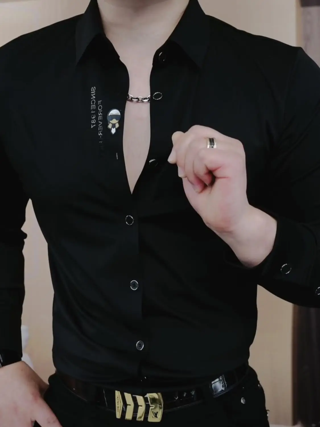 High End özelleştirilmiş siyah gömlek erkek uzun kollu dikişsiz elastik dış giyim