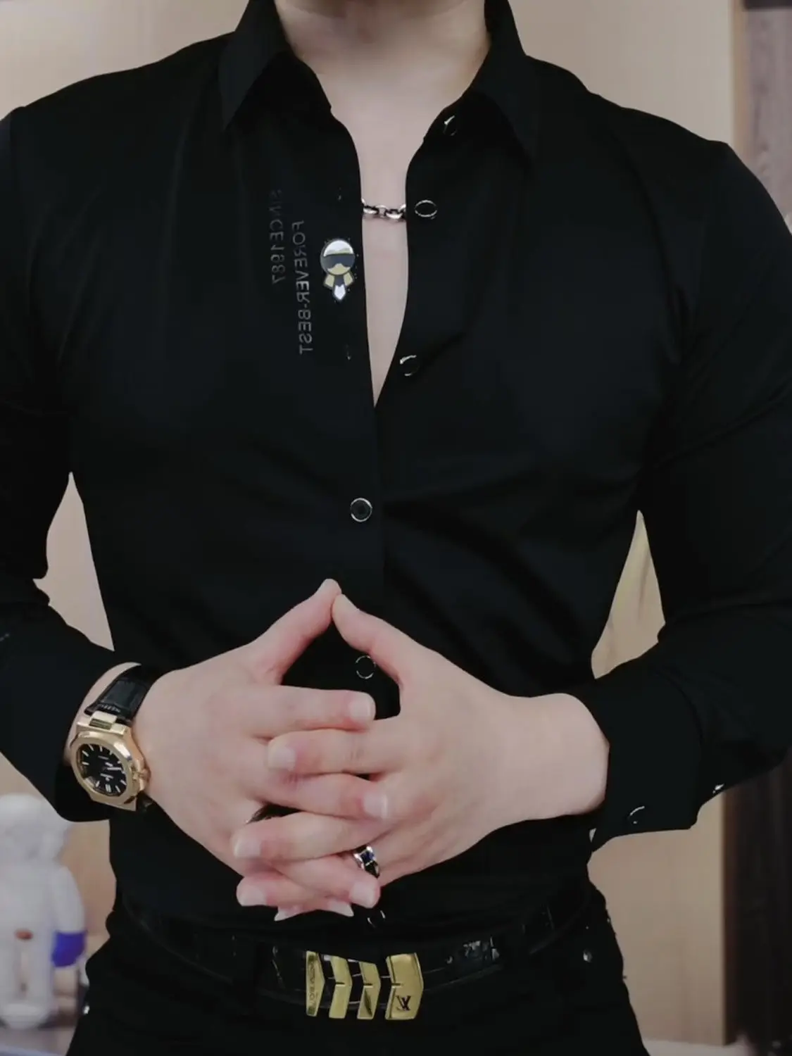 High End özelleştirilmiş siyah gömlek erkek uzun kollu dikişsiz elastik dış giyim