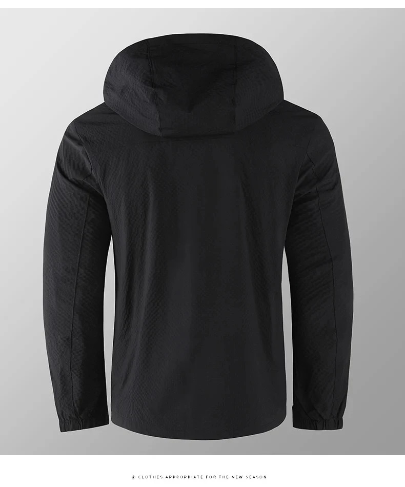 Erkek gündelik moda trendi çok cepli düz renk kapşonlu rüzgar geçirmez su geçirmez çalışma fermuarlı açık kamp ceketi