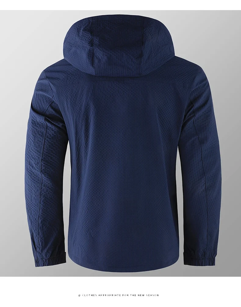 Erkek gündelik moda trendi çok cepli düz renk kapşonlu rüzgar geçirmez su geçirmez çalışma fermuarlı açık kamp ceketi