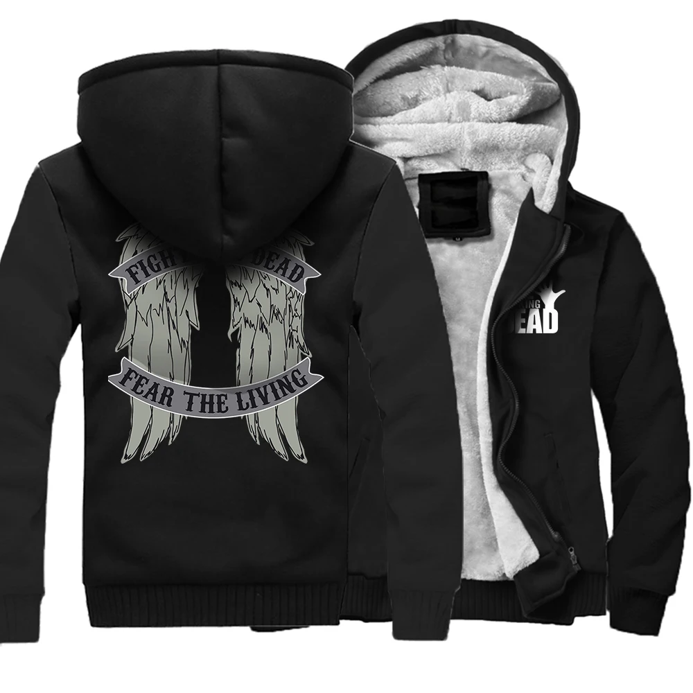 Film The Walking Dead Wings Baskı Erkek Hoodie Moda Rahat Mont Kış Baskı Eşofman Gevşek Büyük Boy Kalınlaşmak Ceket Adam