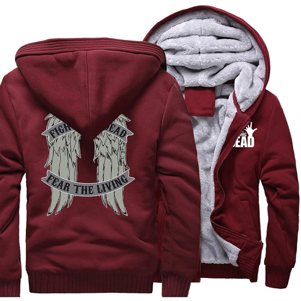 Film The Walking Dead Wings Baskı Erkek Hoodie Moda Rahat Mont Kış Baskı Eşofman Gevşek Büyük Boy Kalınlaşmak Ceket Adam