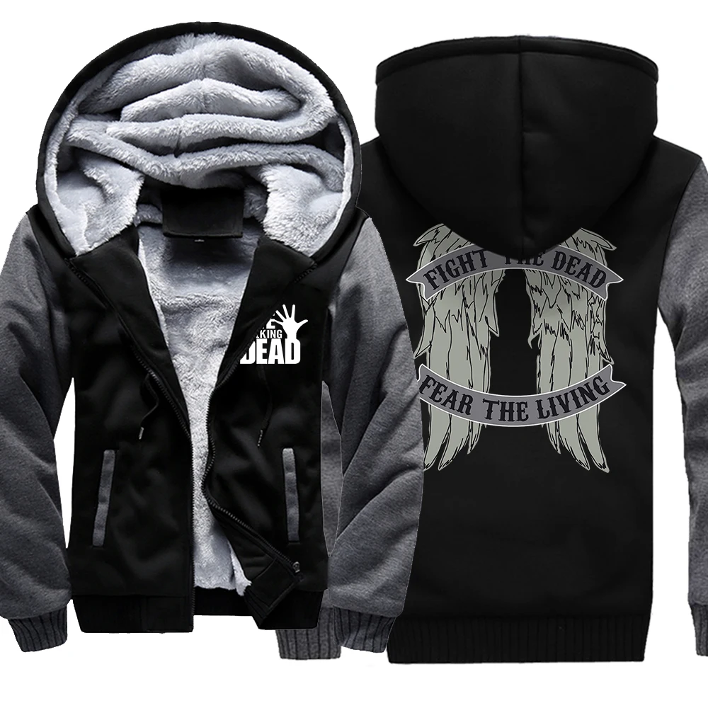 Film The Walking Dead Wings Baskı Erkek Hoodie Moda Rahat Mont Kış Baskı Eşofman Gevşek Büyük Boy Kalınlaşmak Ceket Adam