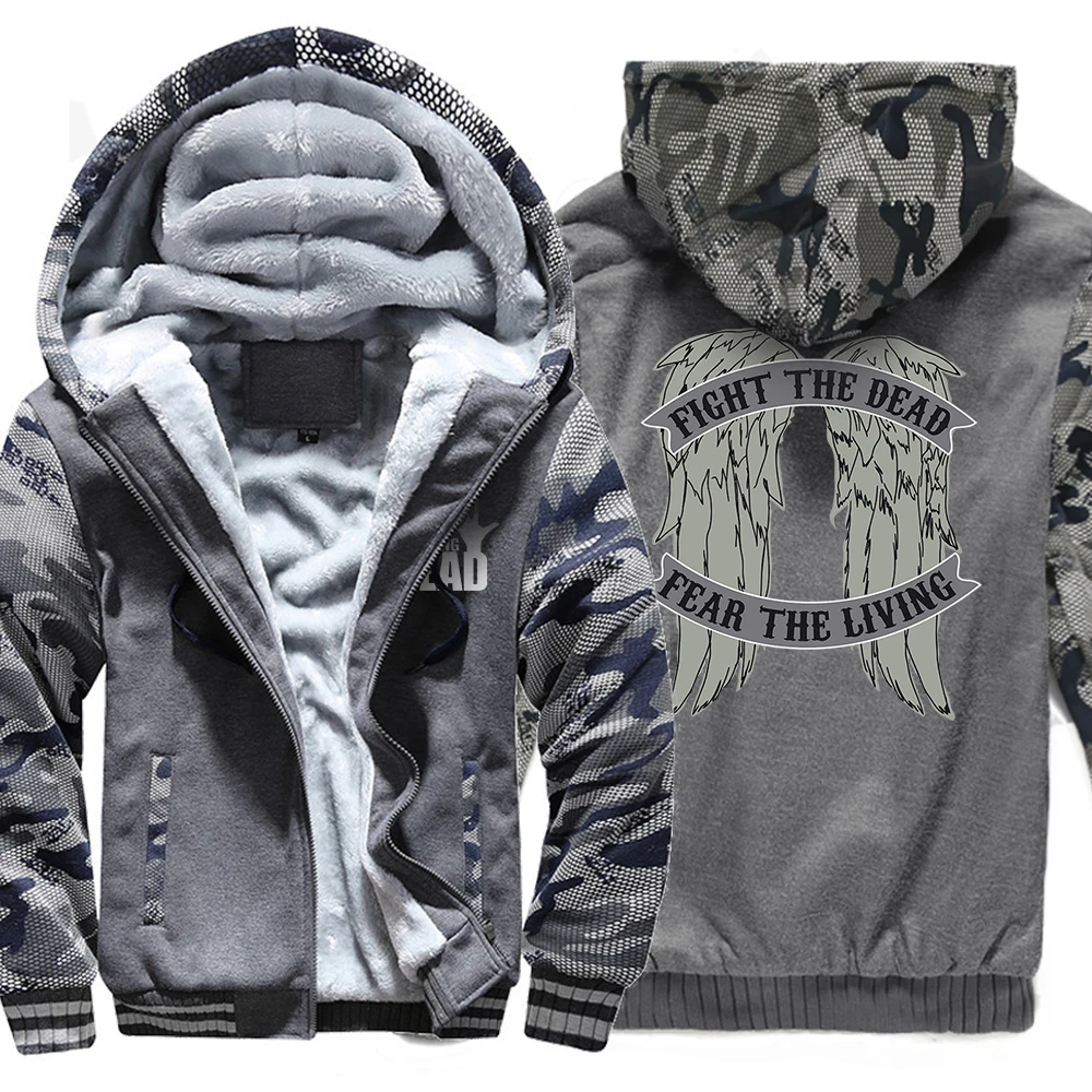 Film The Walking Dead Wings Baskı Erkek Hoodie Moda Rahat Mont Kış Baskı Eşofman Gevşek Büyük Boy Kalınlaşmak Ceket Adam