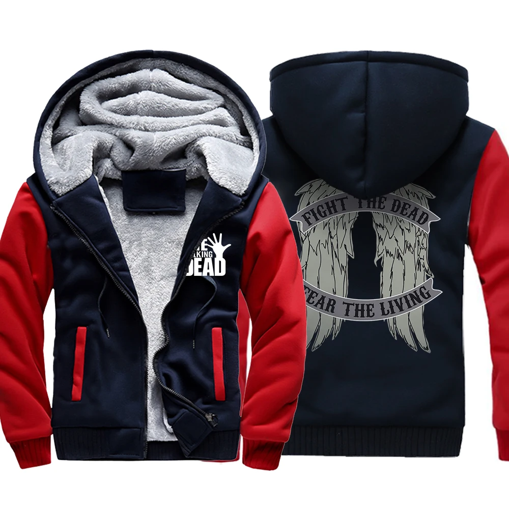 Film The Walking Dead Wings Baskı Erkek Hoodie Moda Rahat Mont Kış Baskı Eşofman Gevşek Büyük Boy Kalınlaşmak Ceket Adam