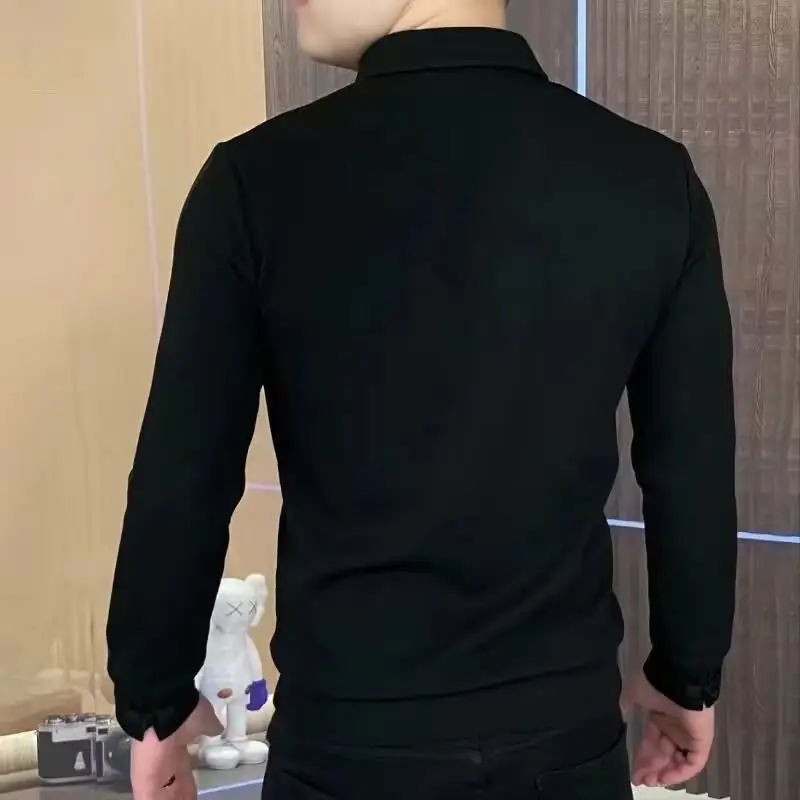 Vintage düğme uzun kollu erkek giyim turn-aşağı yaka bahar sonbahar hırka rahat moda kontrast renk T-shirt