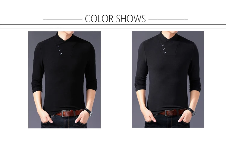 BROWON Bahar Moda Slim Fit T Gömlek Erkekler Pamuk Tişört Erkekler Uzun Kollu Düzensiz Yaka Düz Renk Erkek Giysileri 2025