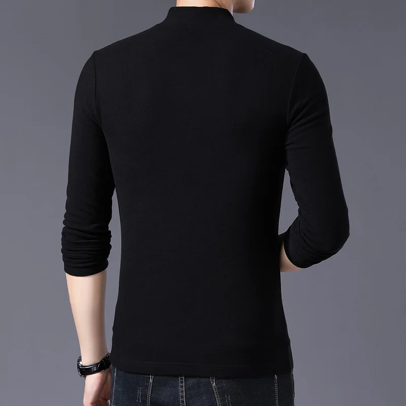 BROWON Bahar Moda Slim Fit T Gömlek Erkekler Pamuk Tişört Erkekler Uzun Kollu Düzensiz Yaka Düz Renk Erkek Giysileri 2025