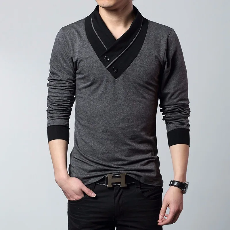TFETTERS Marka Sonbahar Moda Erkek T-shirt T-Shirt Erkek Patchwork V Yaka Uzun Kollu Slim Fit T-Shirt Pamuk Artı Boyutu 4XL