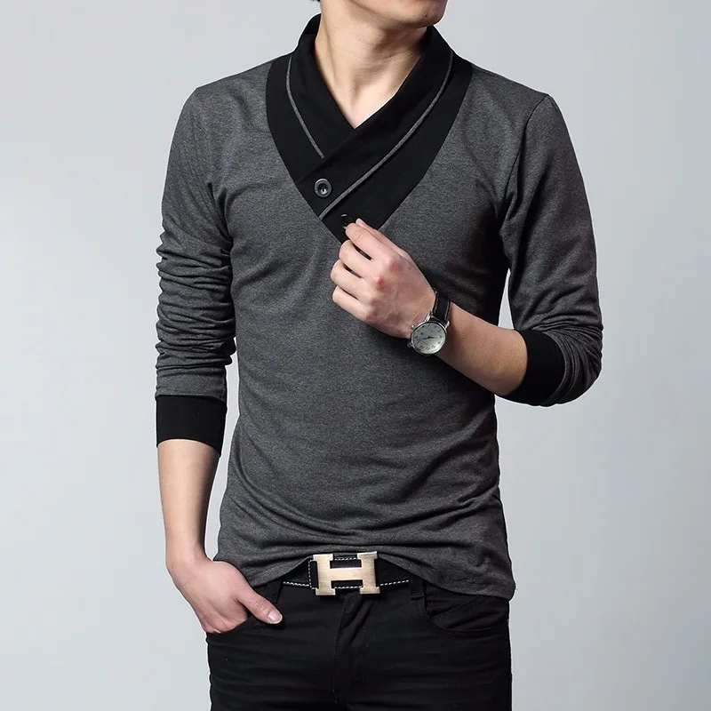 TFETTERS Marka Sonbahar Moda Erkek T-shirt T-Shirt Erkek Patchwork V Yaka Uzun Kollu Slim Fit T-Shirt Pamuk Artı Boyutu 4XL