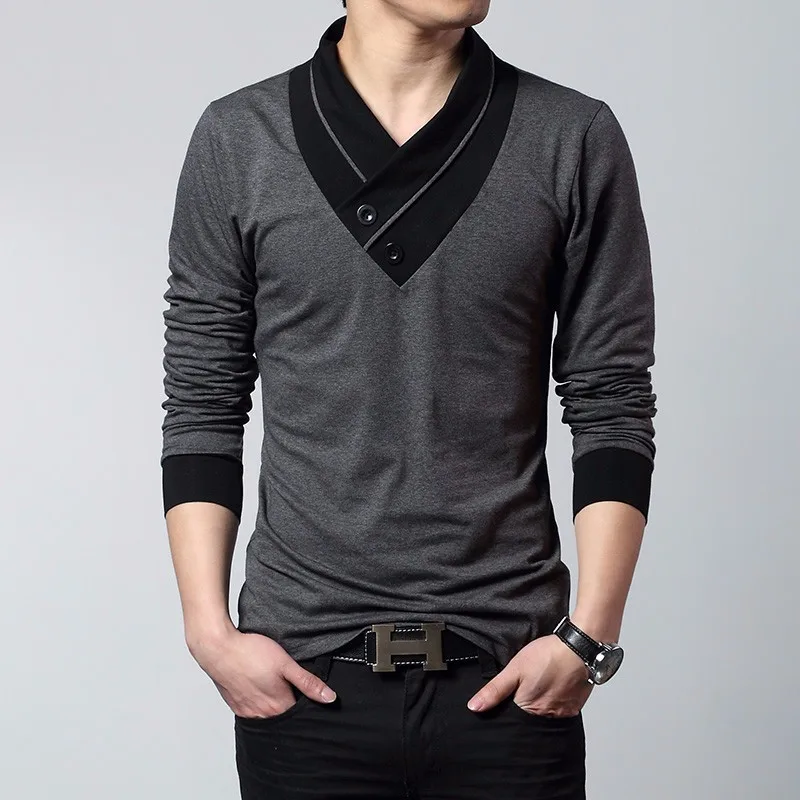 TFETTERS Marka Sonbahar Moda Erkek T-shirt T-Shirt Erkek Patchwork V Yaka Uzun Kollu Slim Fit T-Shirt Pamuk Artı Boyutu 4XL