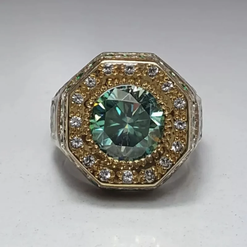 Vintage Lüks Erkek Yüzükler Gümüş Renk Yuvarlak Yeşil Taşlar Yüzükler Düğün Nişan Parti Gelin Yüzüğü Takı