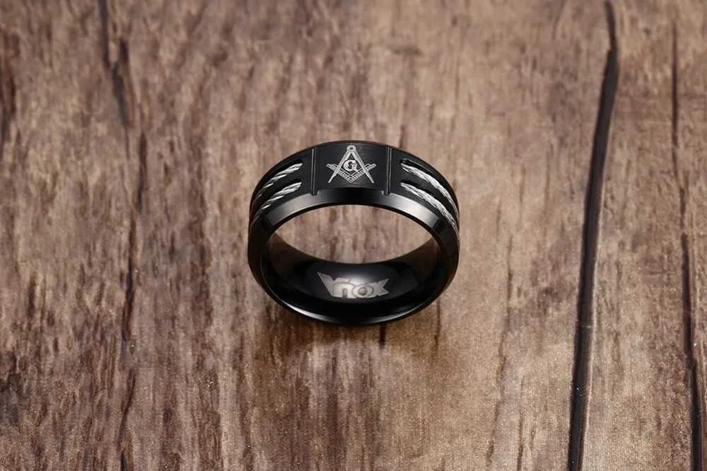 Vnox Vintage 9mm Masonik Halka Erkekler Takı Siyah Paslanmaz Çelik Tel Ile Kardeş Hediye