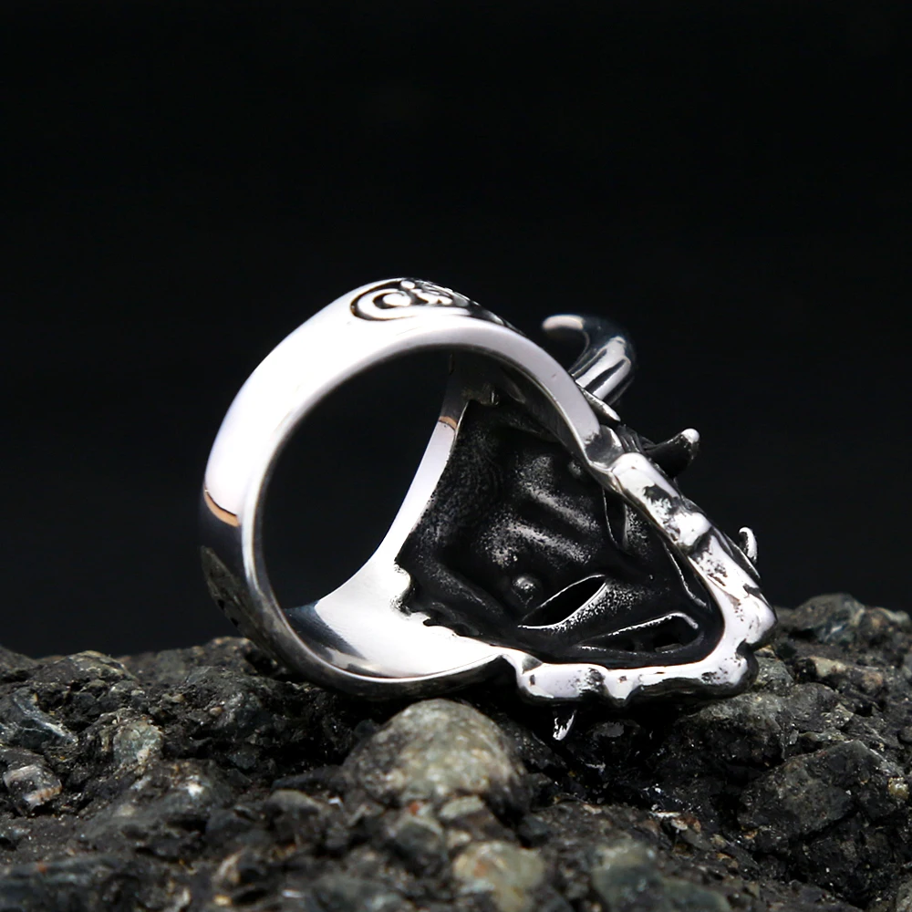 Vintage Punk Prajna Maskesi Yüzük Paslanmaz Çelik Gotik Kafatası Yüzük Erkekler Için Benzersiz Moda Muska Takı Hediyeler Dropshipping
