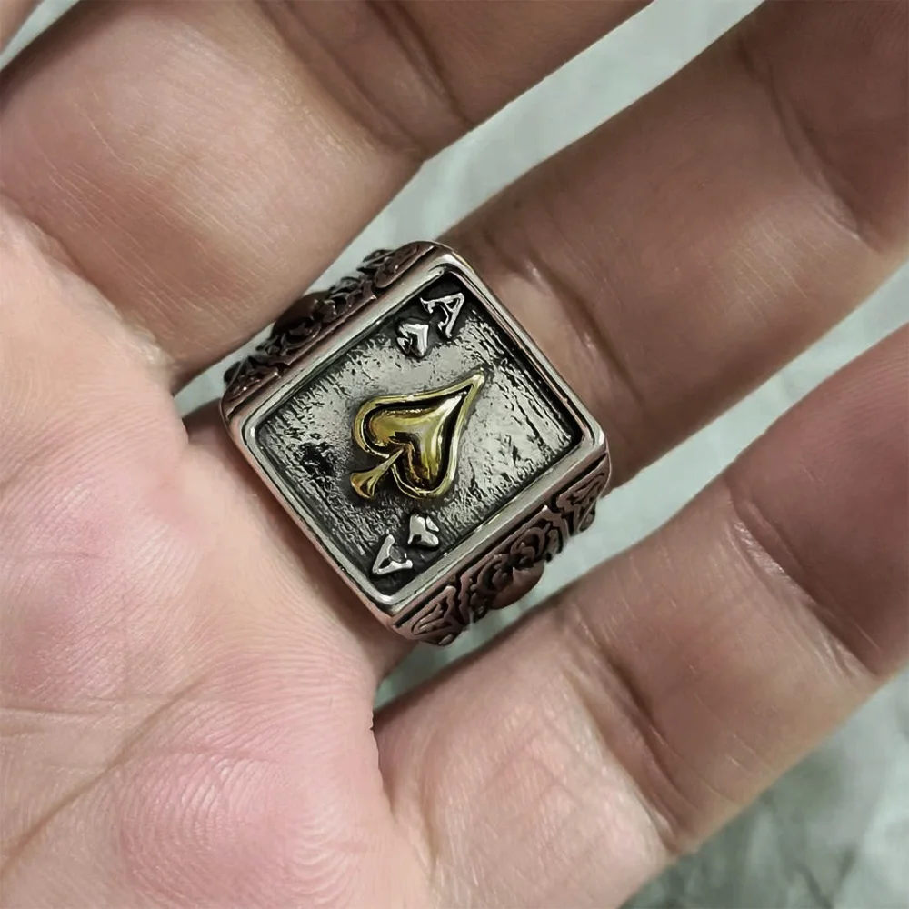 Retro Maça Ası Yüzük Erkekler Için Gümüş Renk Punk Gotik Açık Halka Tasarımcı Takı Unisex Aksesuarları Yaratıcı Barış Sanat Hediye