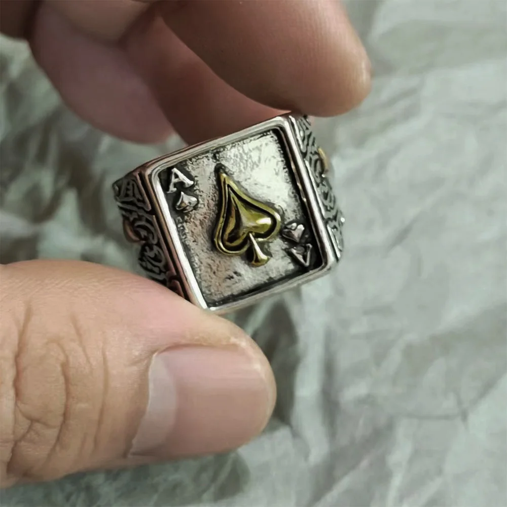 Retro Maça Ası Yüzük Erkekler Için Gümüş Renk Punk Gotik Açık Halka Tasarımcı Takı Unisex Aksesuarları Yaratıcı Barış Sanat Hediye