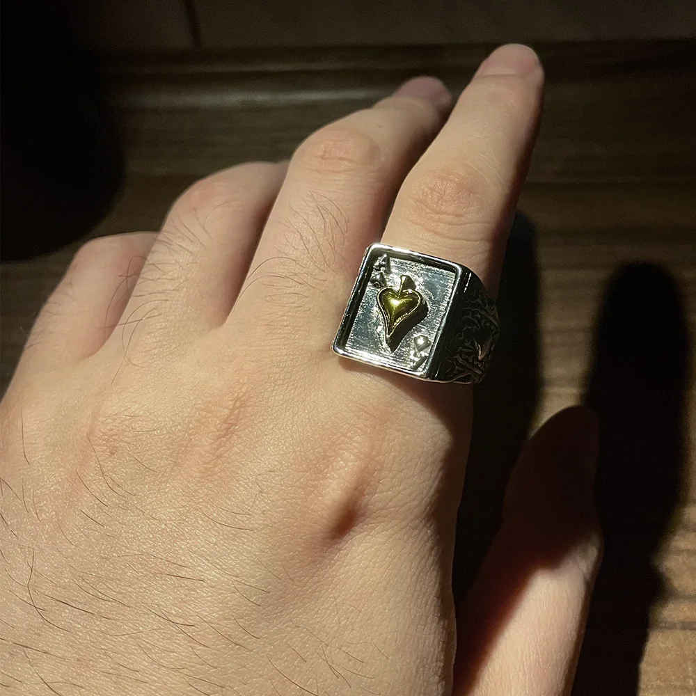 Retro Maça Ası Yüzük Erkekler Için Gümüş Renk Punk Gotik Açık Halka Tasarımcı Takı Unisex Aksesuarları Yaratıcı Barış Sanat Hediye