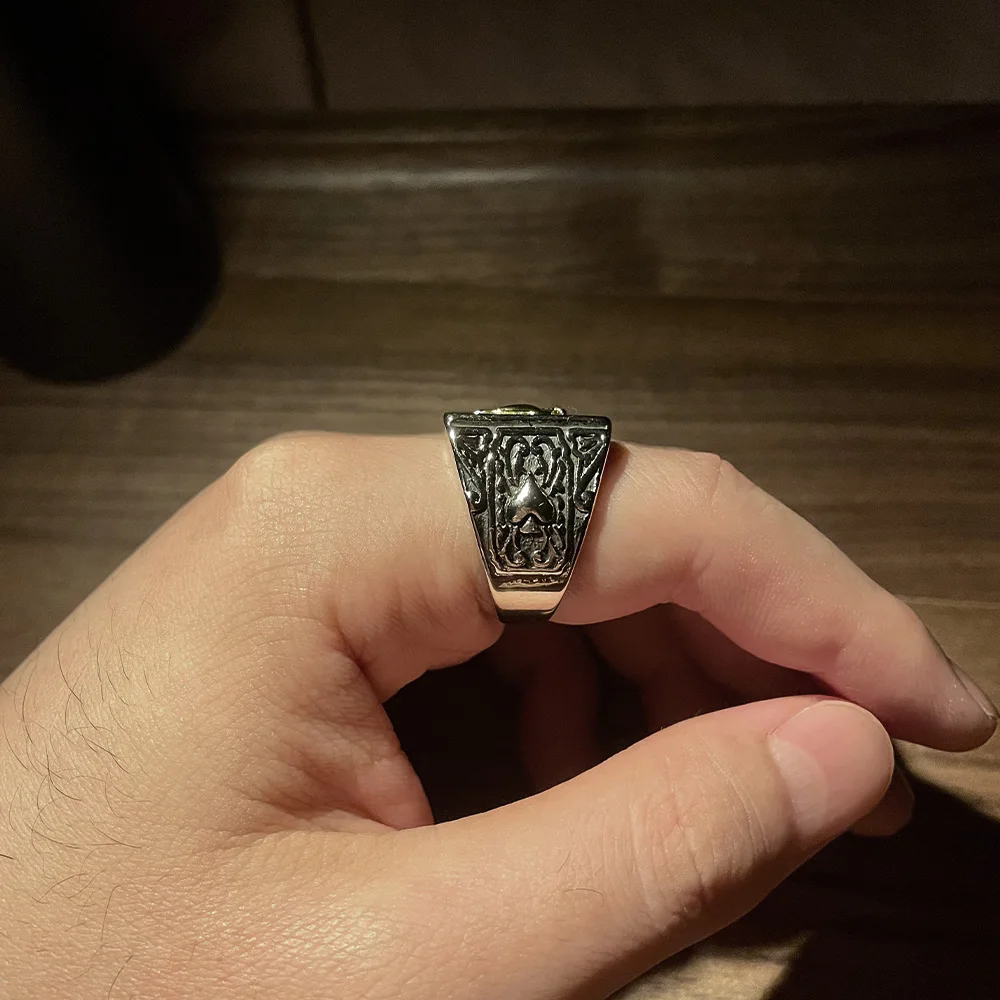 Retro Maça Ası Yüzük Erkekler Için Gümüş Renk Punk Gotik Açık Halka Tasarımcı Takı Unisex Aksesuarları Yaratıcı Barış Sanat Hediye