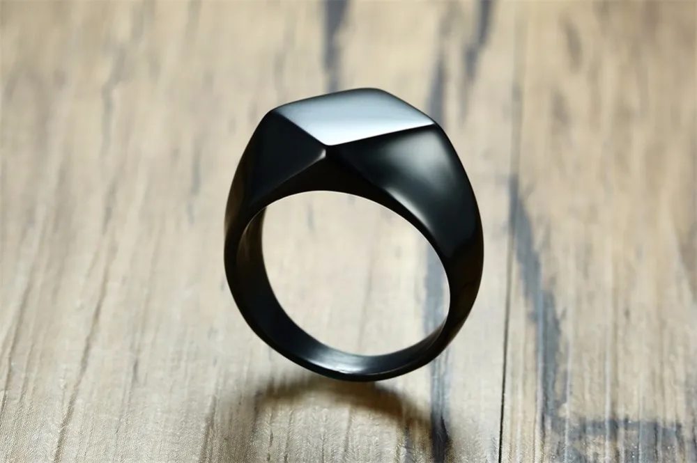 Erkekler için Mühür Yüzük Paslanmaz Çelik Dörtgen Düz Üst Kare Erkek Takı