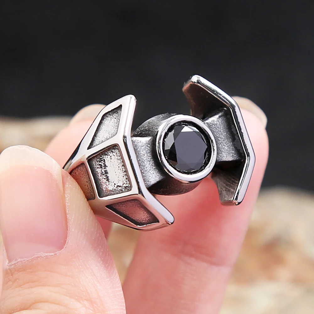 Benzersiz kişilik siyah taş yüzükler erkekler kadınlar için Punk serin moda paslanmaz çelik Viking yüzük parti takı hediye Dropshipping