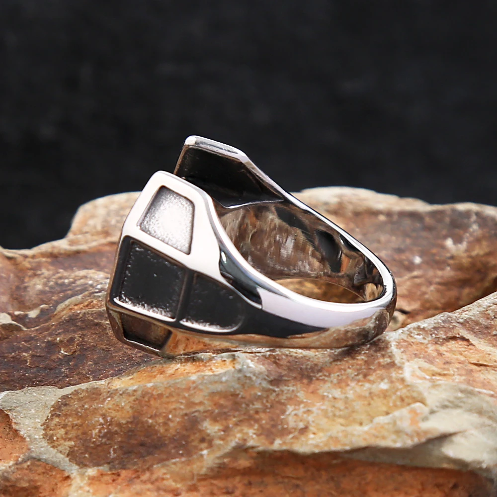 Benzersiz kişilik siyah taş yüzükler erkekler kadınlar için Punk serin moda paslanmaz çelik Viking yüzük parti takı hediye Dropshipping