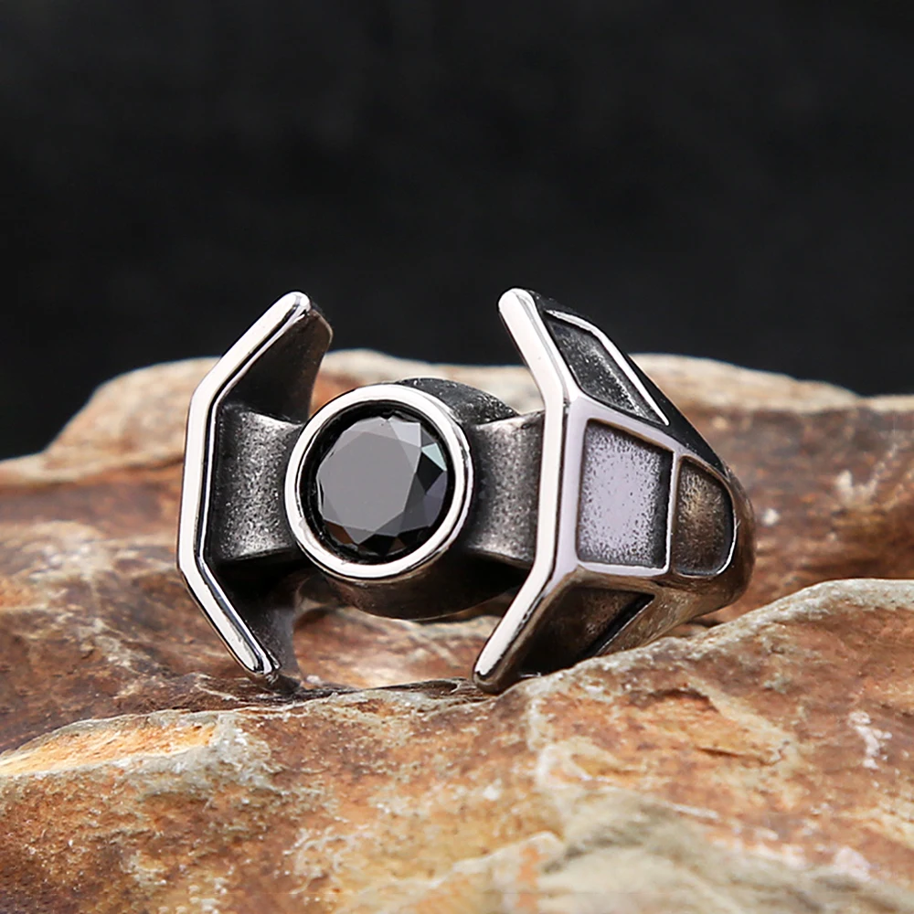 Benzersiz kişilik siyah taş yüzükler erkekler kadınlar için Punk serin moda paslanmaz çelik Viking yüzük parti takı hediye Dropshipping