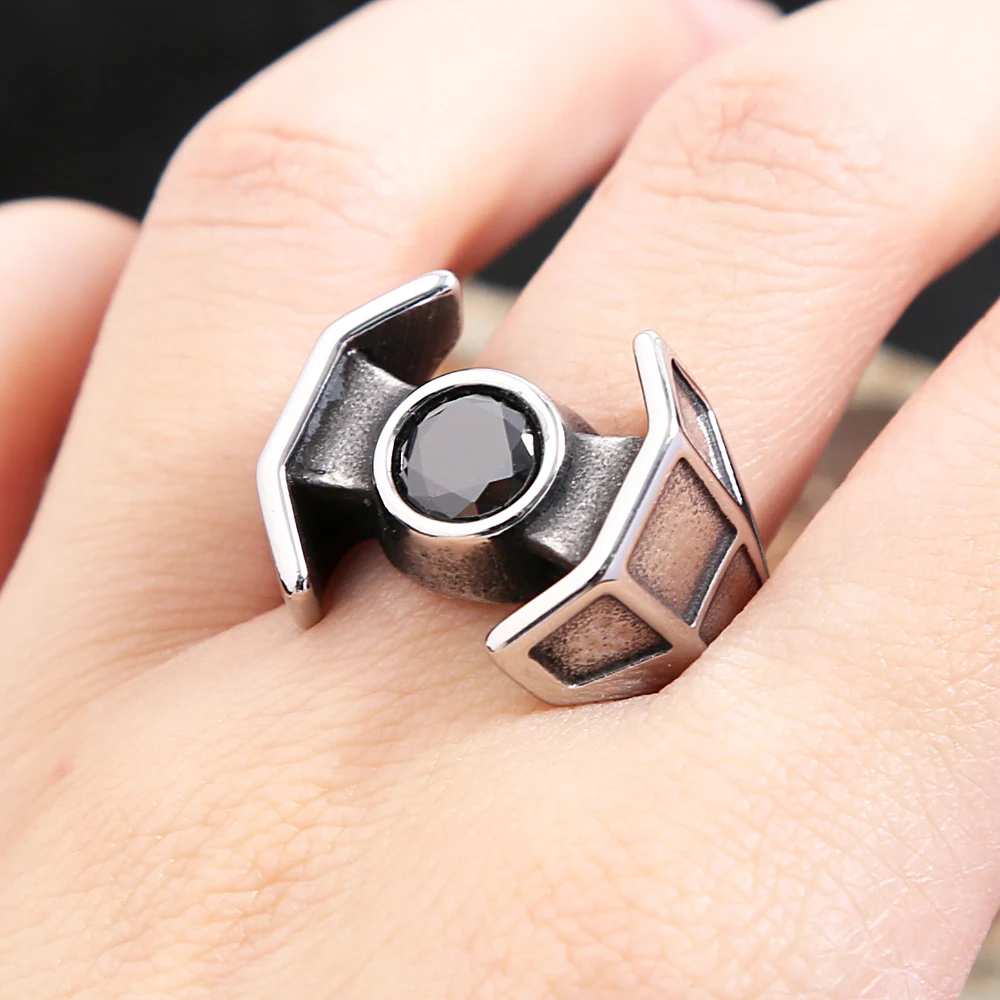 Benzersiz kişilik siyah taş yüzükler erkekler kadınlar için Punk serin moda paslanmaz çelik Viking yüzük parti takı hediye Dropshipping