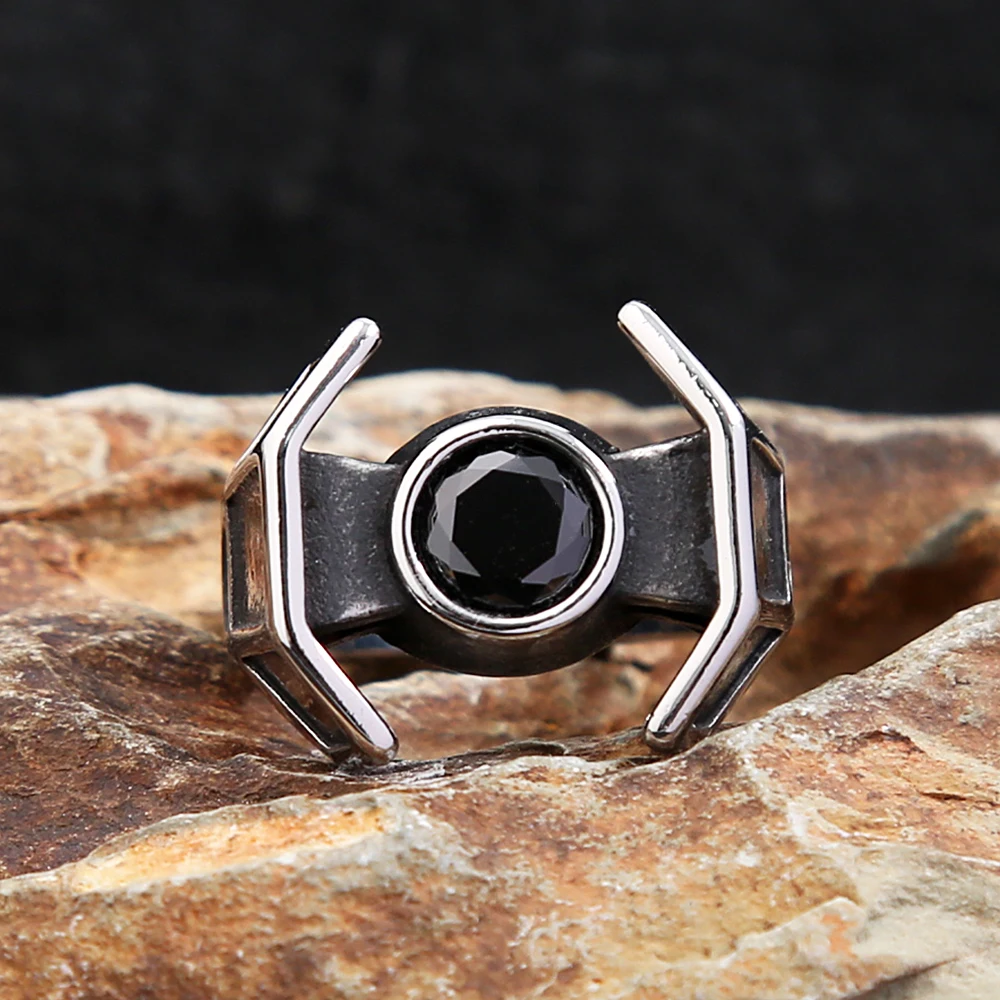Benzersiz kişilik siyah taş yüzükler erkekler kadınlar için Punk serin moda paslanmaz çelik Viking yüzük parti takı hediye Dropshipping