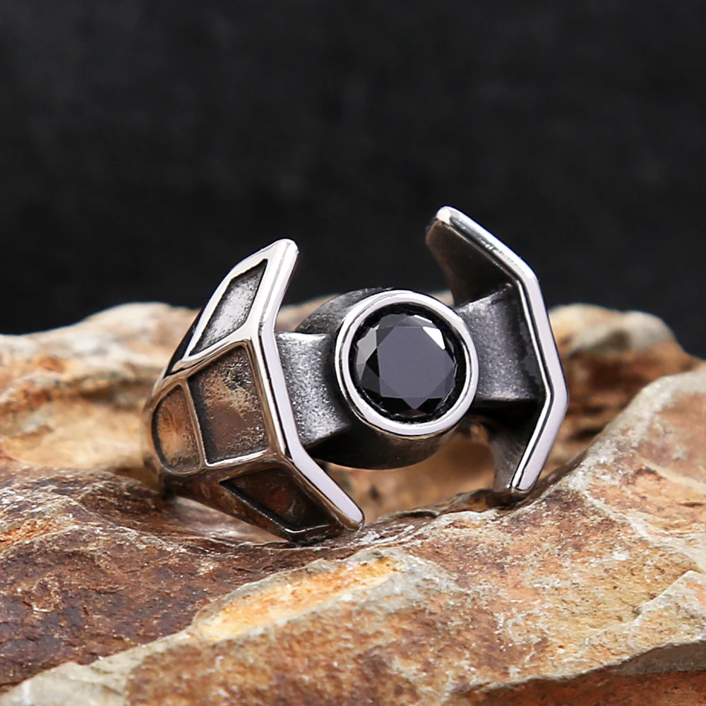 Benzersiz kişilik siyah taş yüzükler erkekler kadınlar için Punk serin moda paslanmaz çelik Viking yüzük parti takı hediye Dropshipping