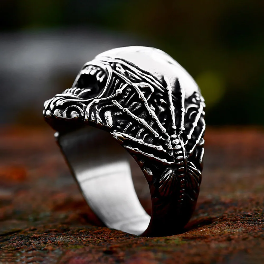 Vintage benzersiz 316L paslanmaz çelik kafatası örümcek yüzük erkekler için erkek Punk Biker serin moda takı cadılar bayramı hediyeler Dropshipping