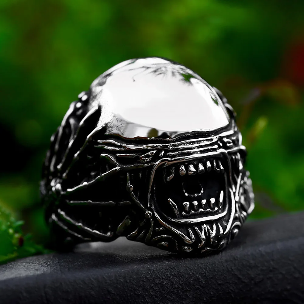 Vintage benzersiz 316L paslanmaz çelik kafatası örümcek yüzük erkekler için erkek Punk Biker serin moda takı cadılar bayramı hediyeler Dropshipping