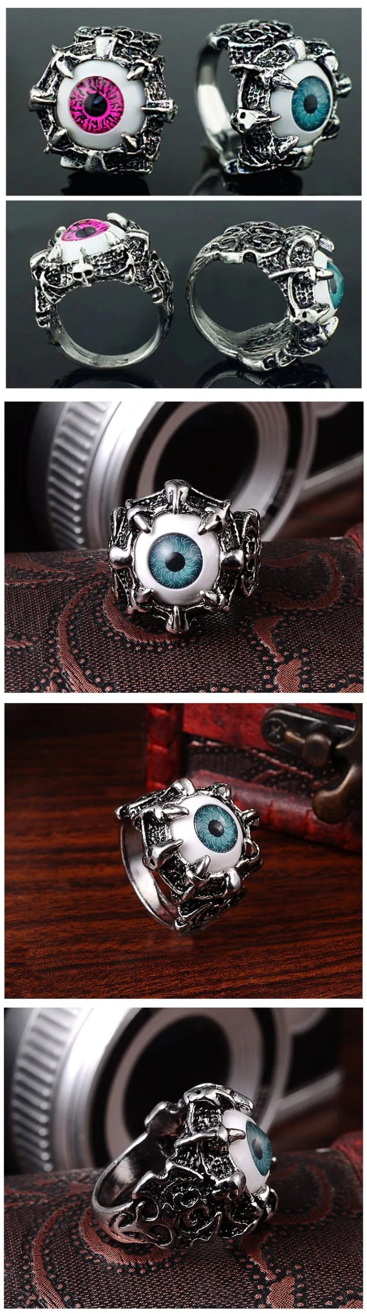 Unisex kadın erkek Punk gözler pençe Biker gotik moda yüzük boyutu 8 9 10 11 J026