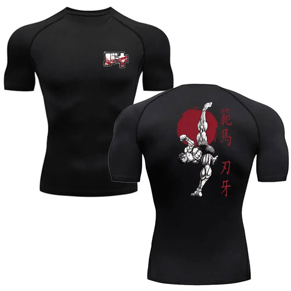 Fitness T-shirt Anime Baki Hanma Men T Shirt Gym Outdoor Training MMA Rash Guard Boxing T shirt Herren Jiu Jitsu Bjj Sport Shirt