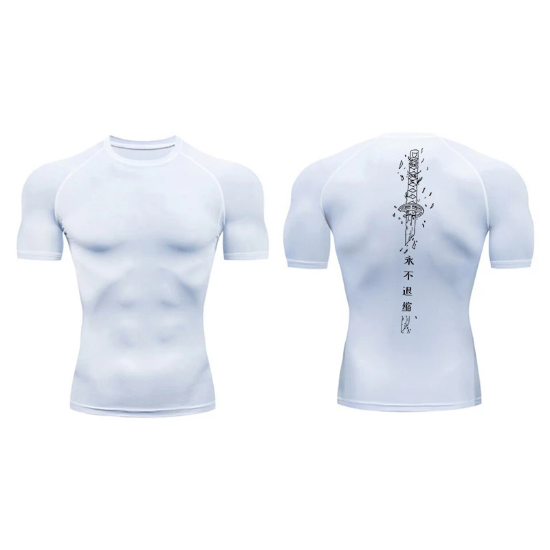Yin Yang Sword Print Short Sleeve Compression Shirts for Men Summer Athletic Quick Dry T-shirts Gym Workout Running Tees Tops