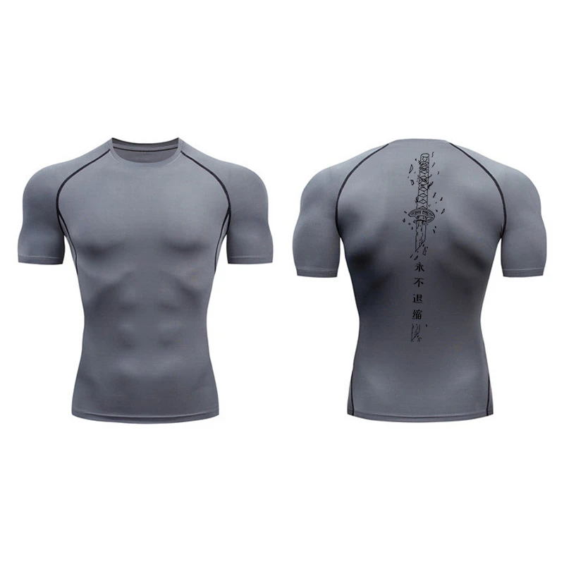 Yin Yang Sword Print Short Sleeve Compression Shirts for Men Summer Athletic Quick Dry T-shirts Gym Workout Running Tees Tops