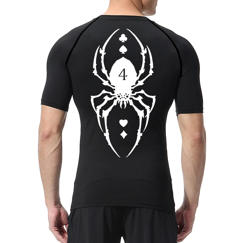 Spider Print Compression Shirt for Men Sporty Quick Dry Long Sleeve Tees Tshirt Tops Gym Workout Fitness Undershirts Baselayers