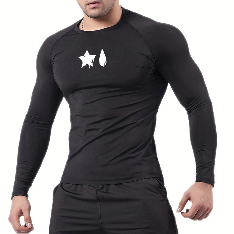 Spider Print Compression Shirt for Men Sporty Quick Dry Long Sleeve Tees Tshirt Tops Gym Workout Fitness Undershirts Baselayers