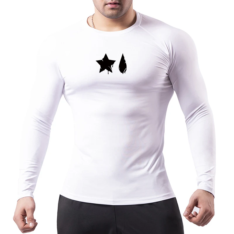 Spider Print Compression Shirt for Men Sporty Quick Dry Long Sleeve Tees Tshirt Tops Gym Workout Fitness Undershirts Baselayers