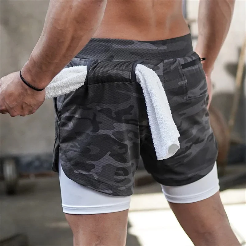 Double Layer Fitness Shorts Anime Performance Shorts Toji Printed Men GYM Shorts Workout Running Mesh 2 In 1 Sport Short Pants