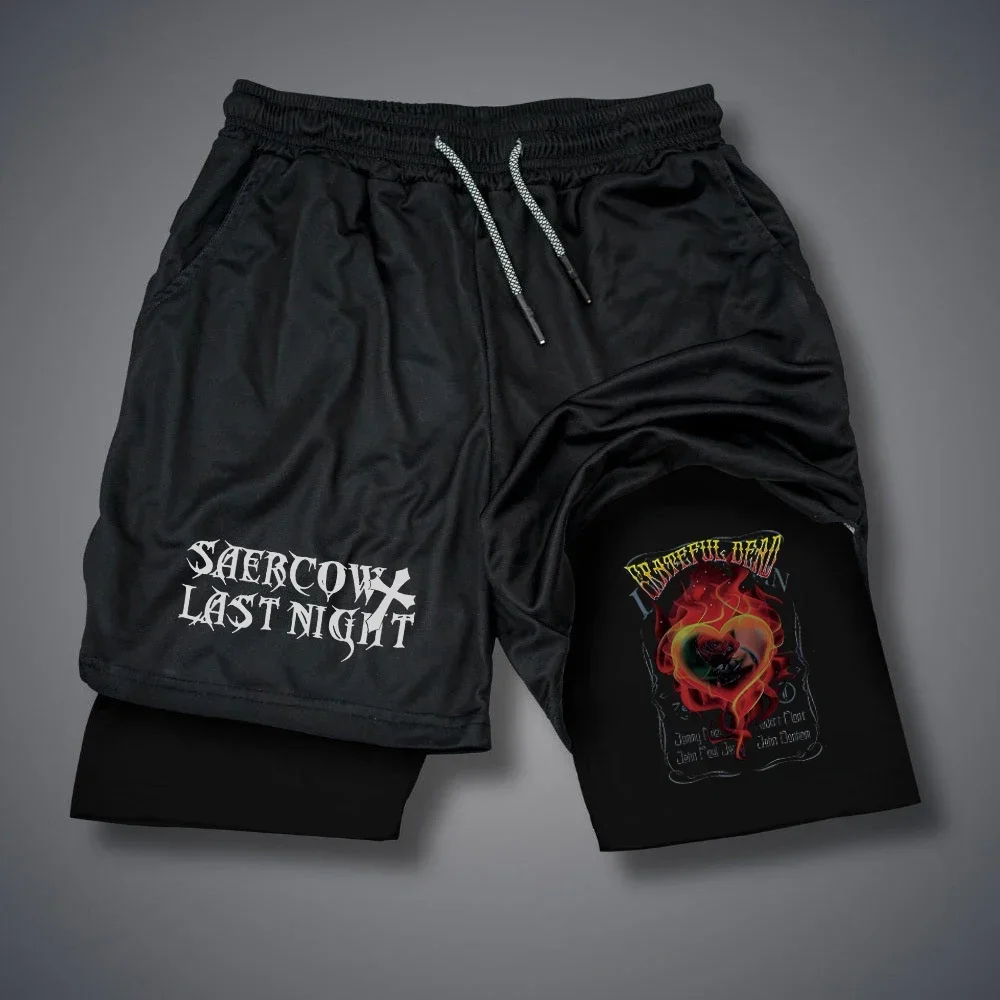 Gothic Letter Print Men's Training Shorts Pants Summer Breathable Shorts Sportwear Double-deck 2 in 1 Short Pants Y2K Fitness