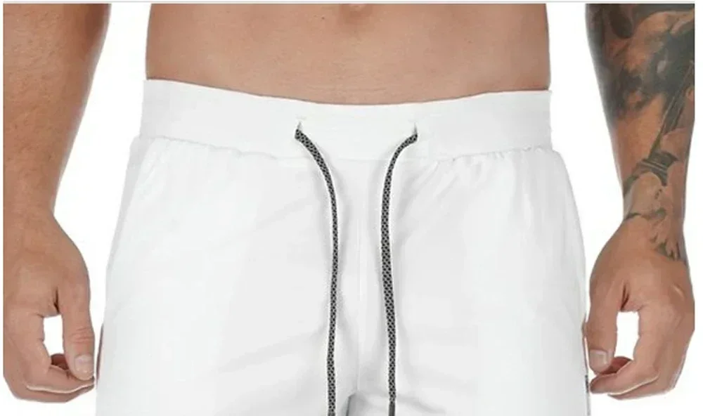 Gothic Letter Print Men's Training Shorts Pants Summer Breathable Shorts Sportwear Double-deck 2 in 1 Short Pants Y2K Fitness