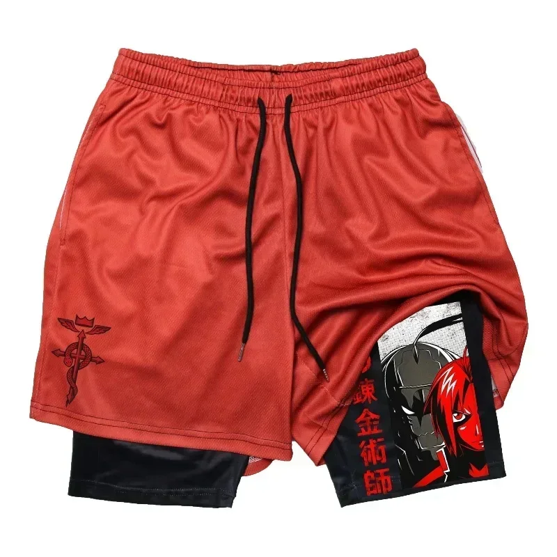 Short Gym Man Summer Breathable 2-in-1Double-layer Shorts Men's Elastic Compression Shorts Quick-drying Multi-functional Shorts