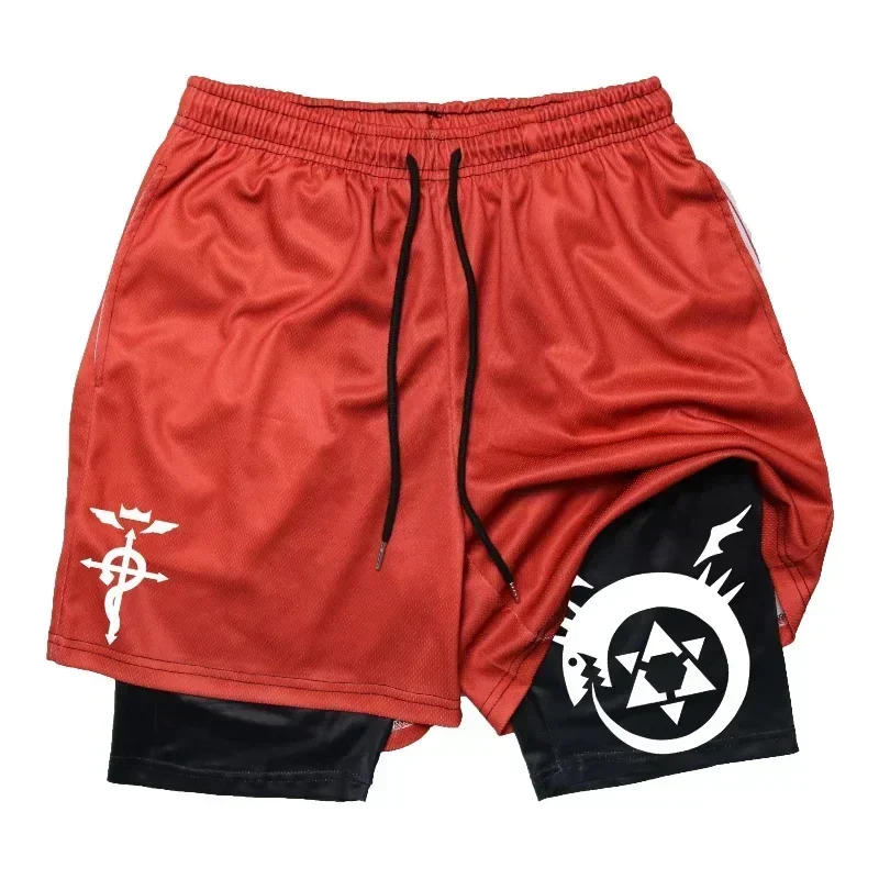 Short Gym Man Summer Breathable 2-in-1Double-layer Shorts Men's Elastic Compression Shorts Quick-drying Multi-functional Shorts