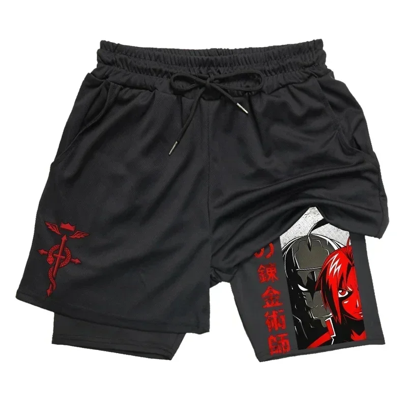 Short Gym Man Summer Breathable 2-in-1Double-layer Shorts Men's Elastic Compression Shorts Quick-drying Multi-functional Shorts