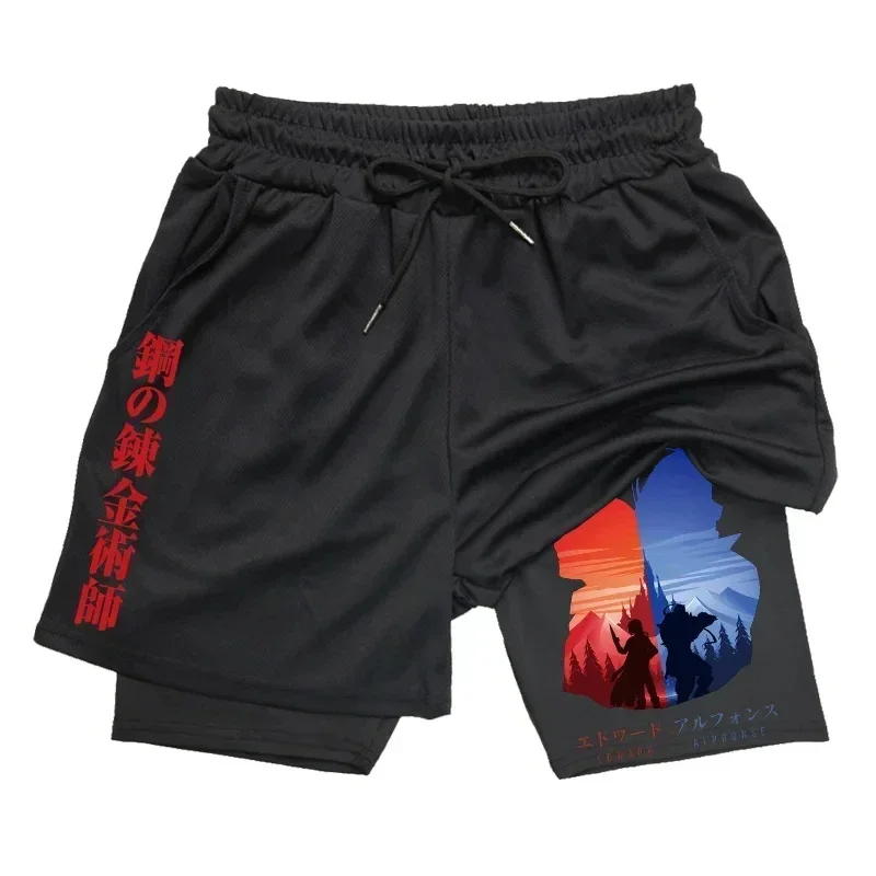Short Gym Man Summer Breathable 2-in-1Double-layer Shorts Men's Elastic Compression Shorts Quick-drying Multi-functional Shorts