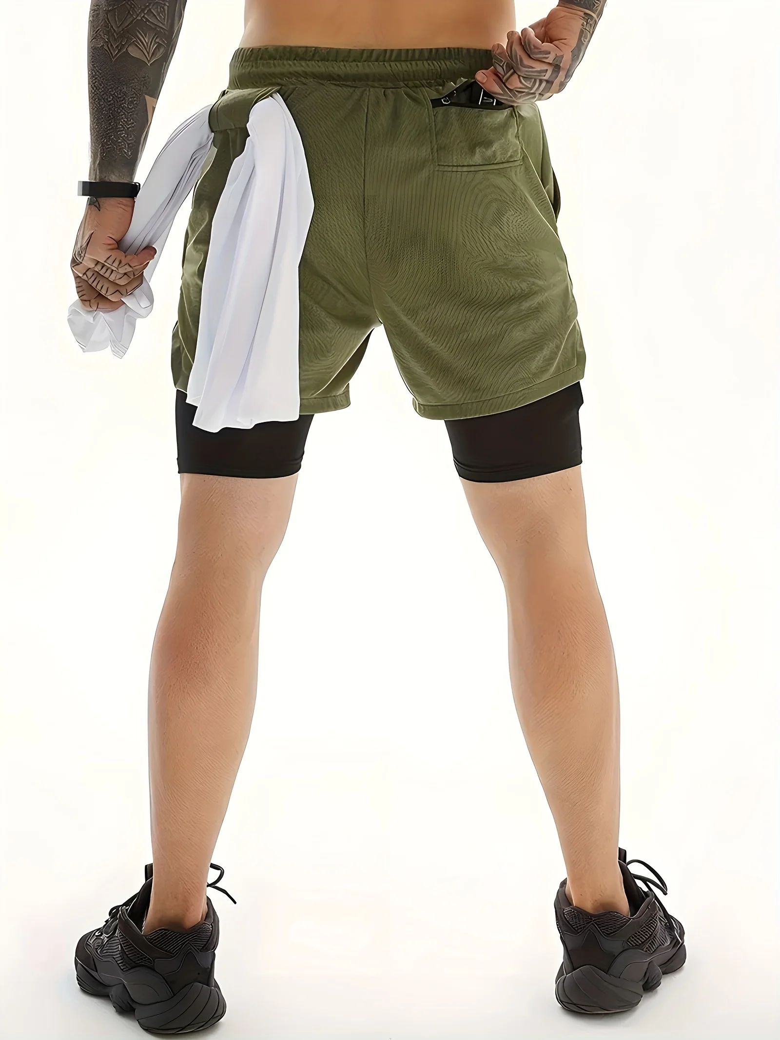 2 in 1 Performance Shorts Men's Fitness Gym Workout Summer Soild Color Short Pants Double-deck Quick Dry Jogging Sportswear