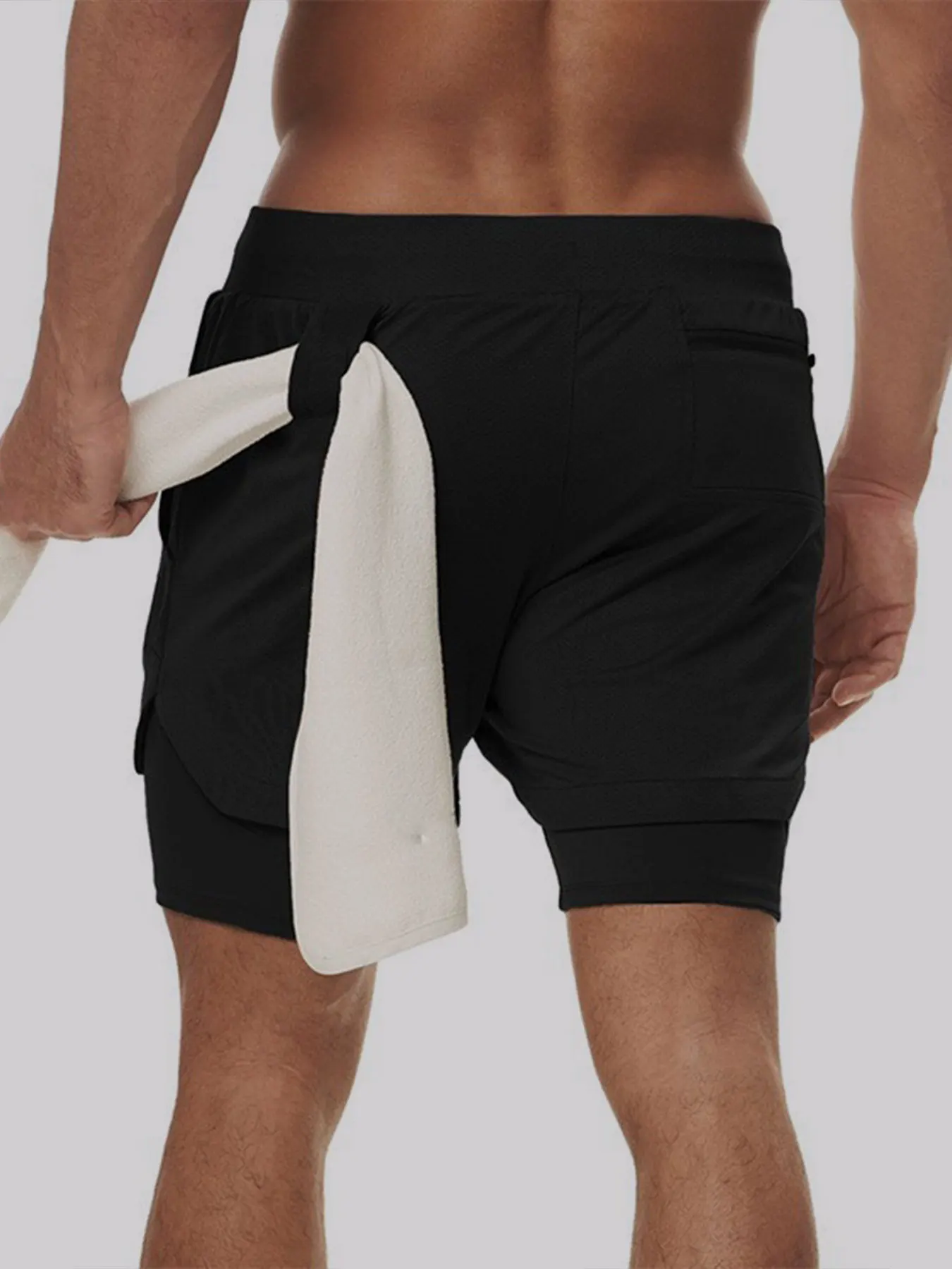 2 in 1 Performance Shorts Men's Fitness Gym Workout Summer Soild Color Short Pants Double-deck Quick Dry Jogging Sportswear