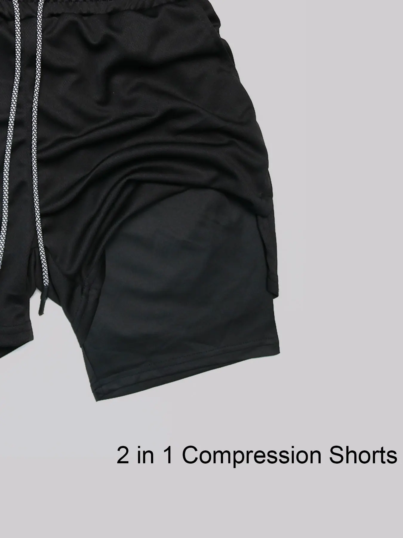 2 in 1 Performance Shorts Men's Fitness Gym Workout Summer Soild Color Short Pants Double-deck Quick Dry Jogging Sportswear